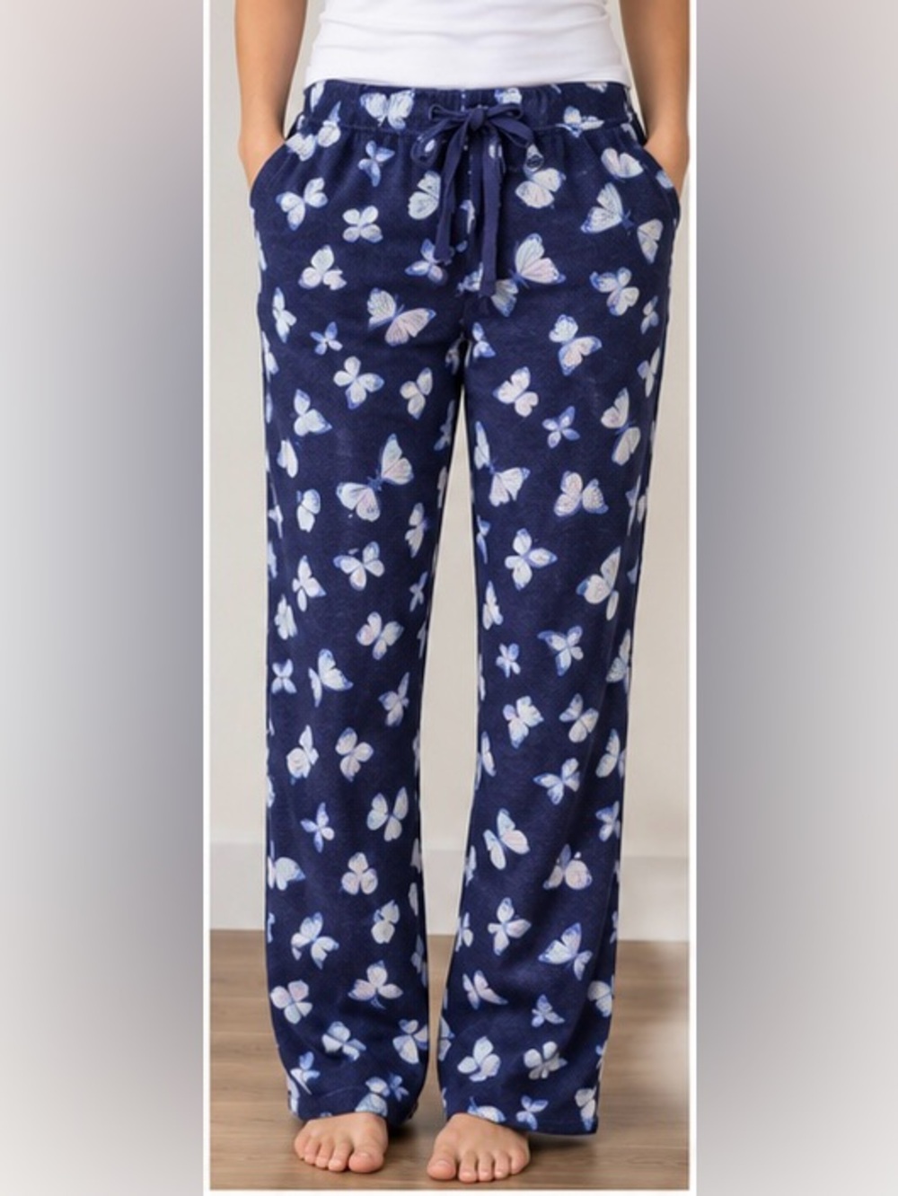 Croft & Barrow Butterfly Pajama Pants Navy Blue Sleepwear Size M
